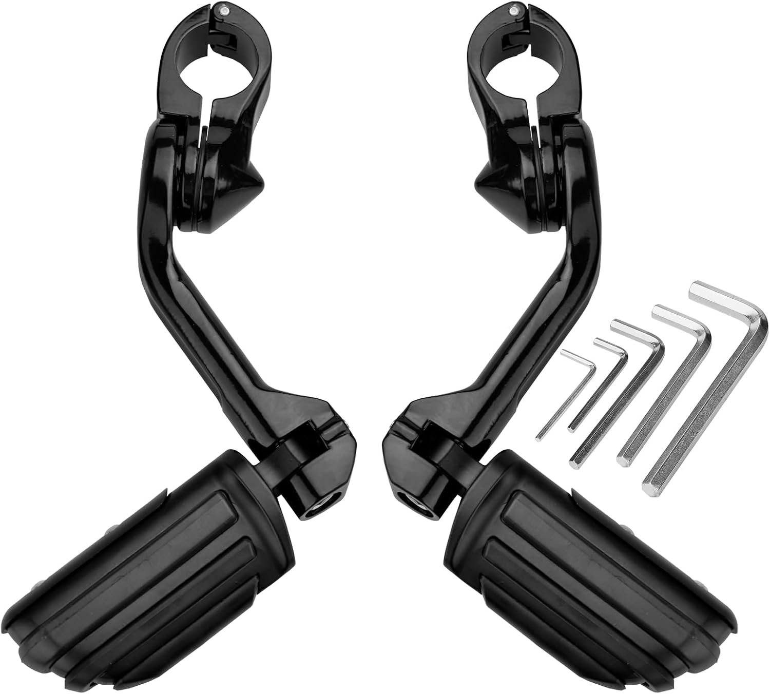 Estriberas de carretera en ángulo de 1.25 pulgadas de largo para motocicleta, reposapiés ajustables con abrazaderas kit de soportes compatible con