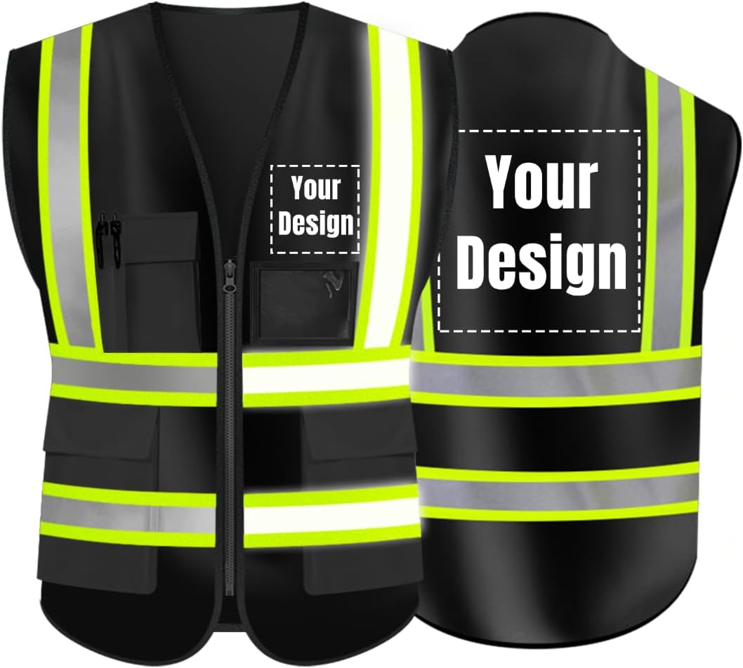 Chaleco de seguridad reflejante de alta visibilidad, con logotipo personalizado, con 5 bolsillos, chaleco de alta visibilidad, ropa de trabajo