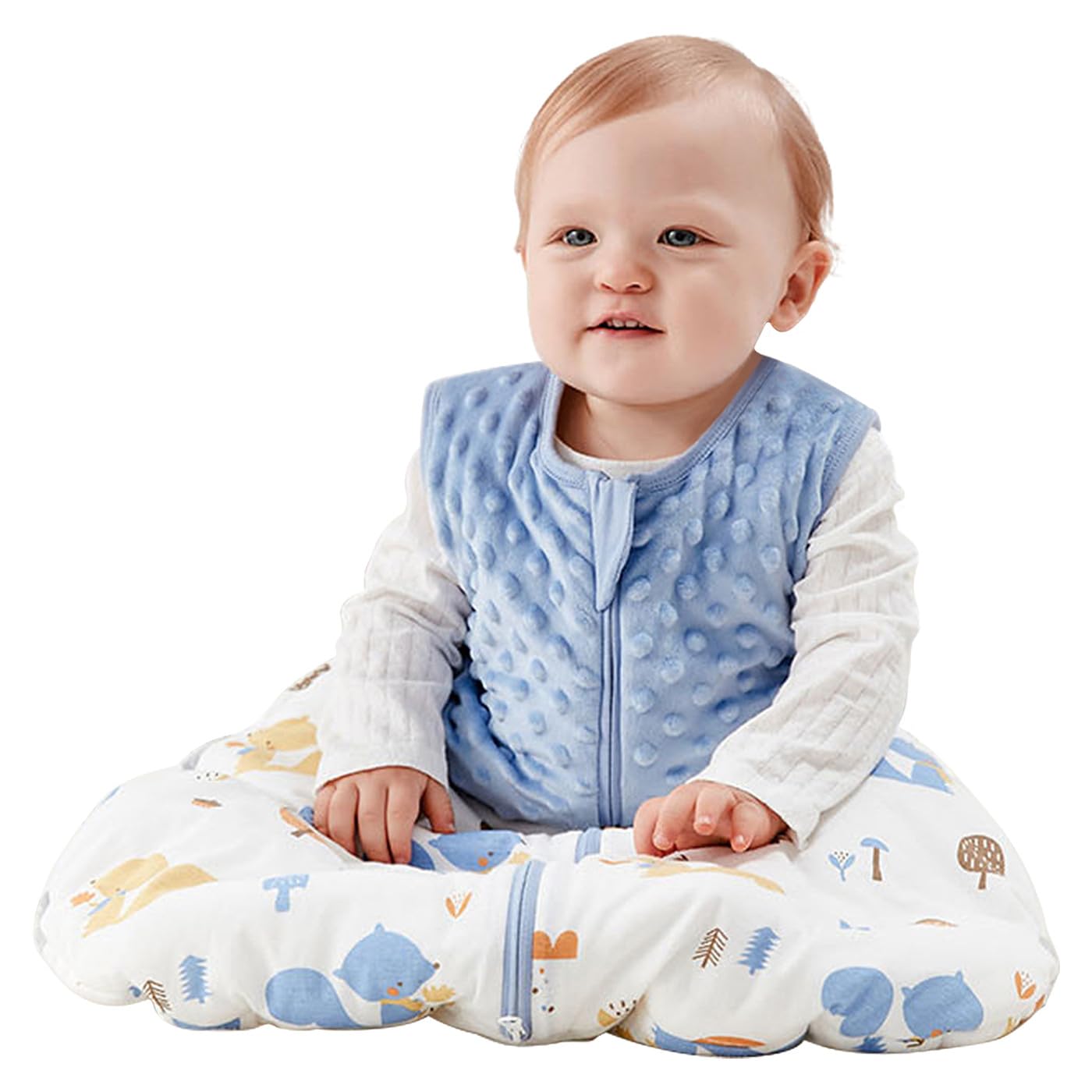 2.0 TOG – Saco de dormir para bebé, con felpa de punto minky, sin mangas, de algodón, con cremallera de 2 vías para recién nacidos, color azul, M