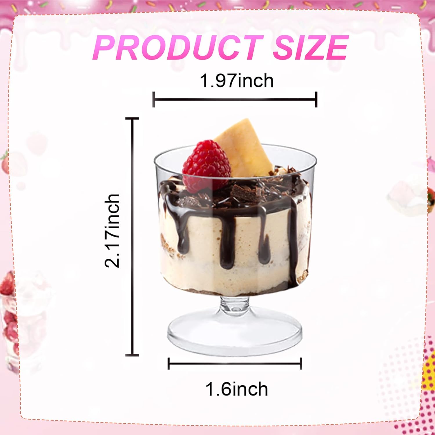 Paquete de 100 tazas de postre de plástico transparente con cucharas, tazas de mousse de 2 onzas, tazas de parfait transparentes, tazas de postre