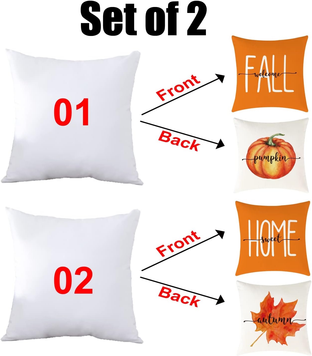 LOZACHE Juego de 2 fundas de almohada de 18 x 18 pulgadas, diseño de hojas de calabaza, fundas de almohada de otoño naranja para sofá, cama, sala de