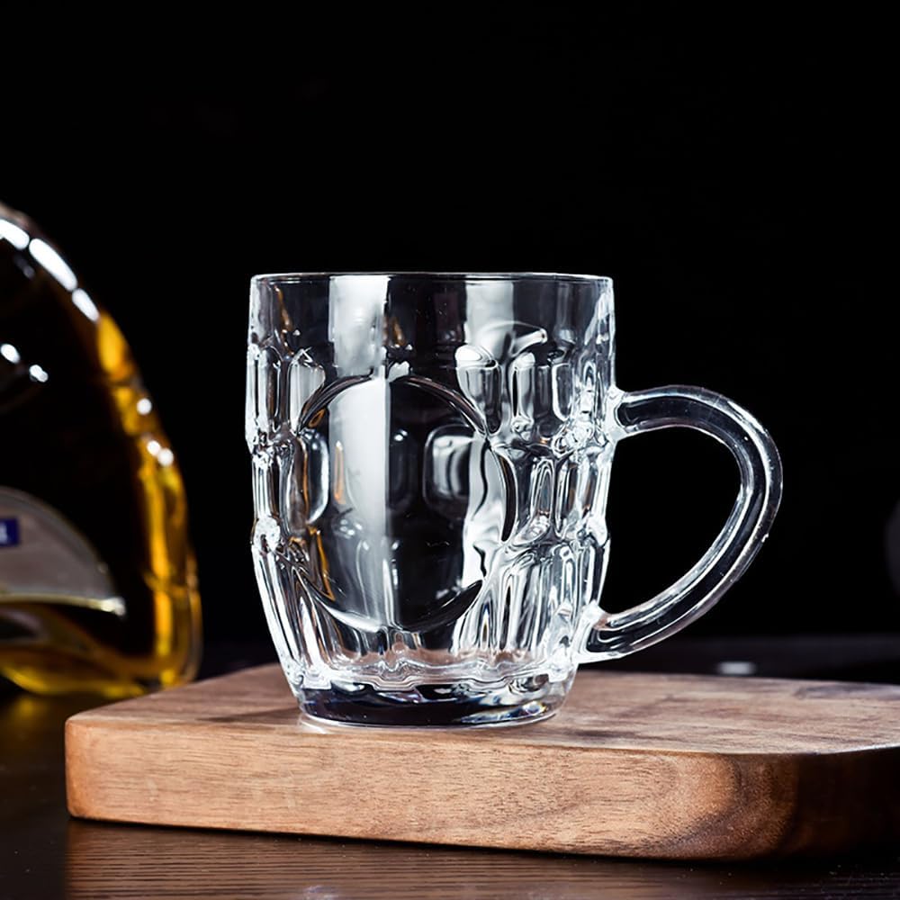 TUSAPAM Dimple Stein – Juego de tazas de cerveza de 10 onzas con asa, tazas de cerveza de vidrio, aptas para lavavajillas y congelador,