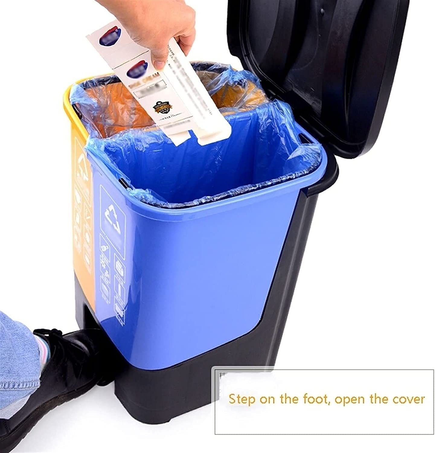TISTIK Bote de basura Sorting Trash Can with Lid 20L5.2Gallon Foot Pedal Trash Can Outdoor with 2 Compartments for Home Kitchen Industrial Use Trash
