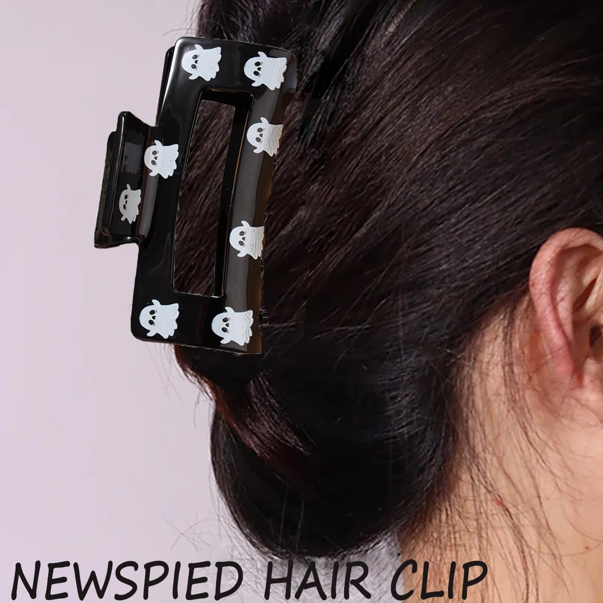 Pinzas cuadradas para el cabello de Halloween, pinzas de garra de tiburón ahuecadas negras, horquillas con bonito diseño de fantasma, accesorios