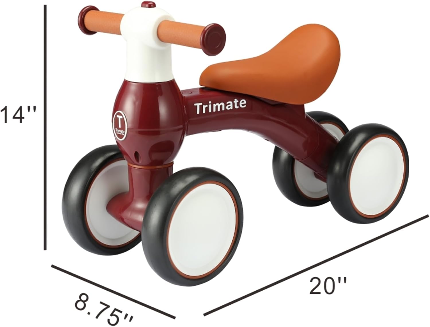 Trimate Bicicleta de equilibrio Baby Walker, rojo vino, juguete perfecto para niños de 1 año, con 4 ruedas, ideal para niños y niñas (12-24 meses)