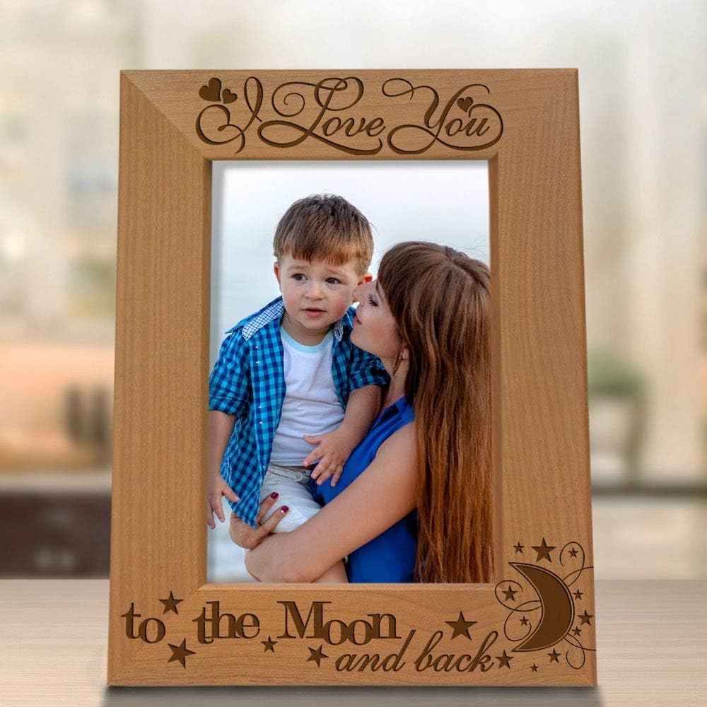KATE POSH Marco de fotos de madera natural grabado con texto en inglés “I Love You to The Moon and Back”, regalos para parejas enamoradas, día de