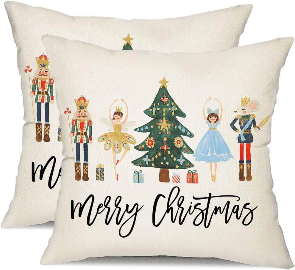 Juego de 2 fundas de almohada de 18 x 18 pulgadas, diseño de cascanueces de Navidad, decoración navideña de invierno, vacaciones, decoración para
