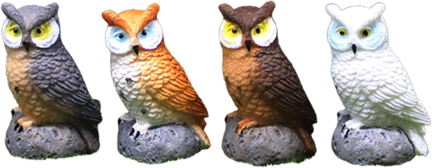 Mini estatua de búho, 4 piezas, espantapájaros, búho falso, escultura de señuelo de hadas, accesorios de jardín, suministros de micro paisaje,