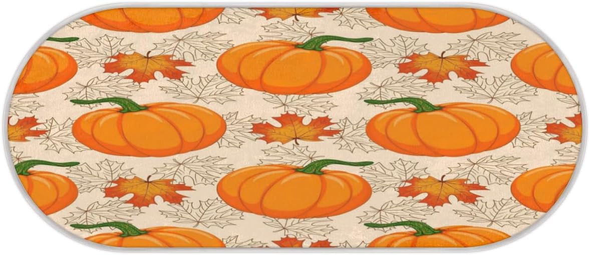 Pumpkin Maple Leaves Fall Thanksgiving Memory Foam Bathroom Rug Runner Soft Cozy Bath Rug Water Absorbent Non-Slip Bathroom Mat Thick Velvet Shower