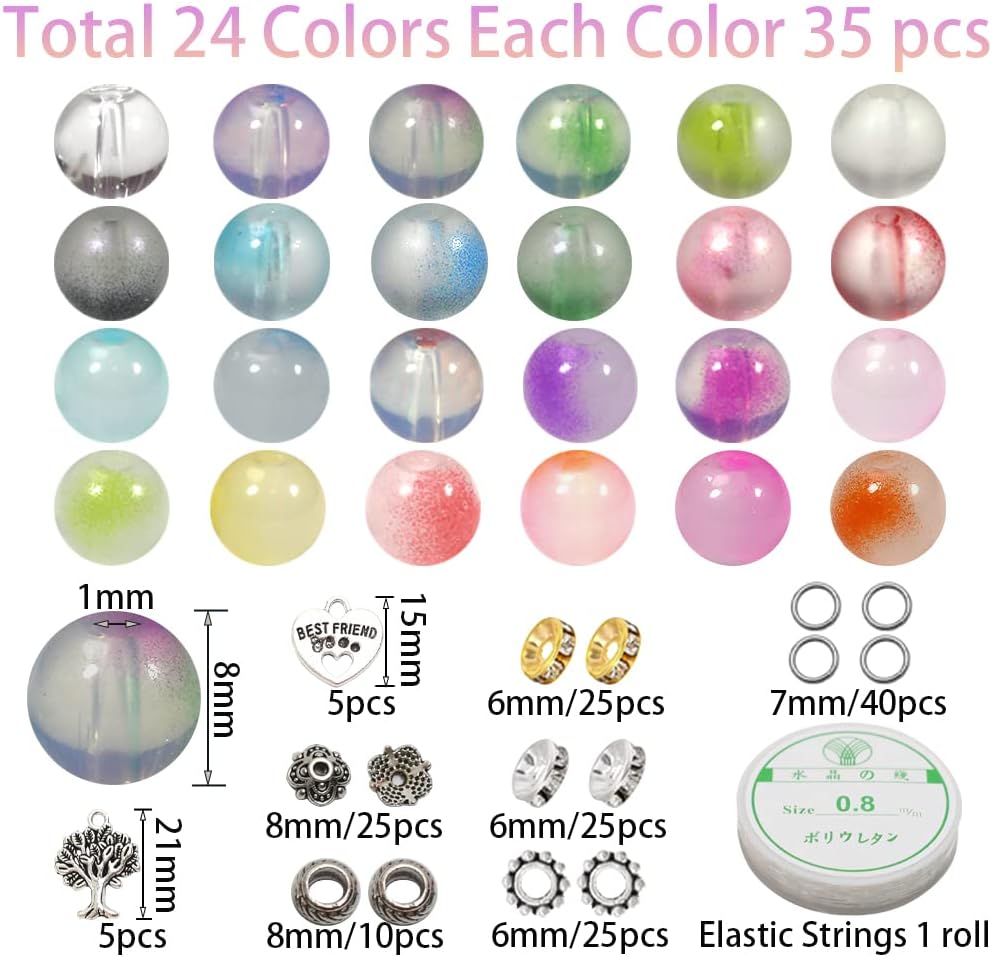 ZHFMLY ZH119 – Juego de 1000 cuentas de vidrio de 0.315 pulgadas (0.315 in), varios colores, hechas a mano, redondas, lisas, sueltas, cuentas
