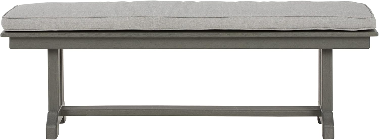 Signature Design by Ashley Visola – Banco de patio HDPE para exteriores con cojín, color gris
