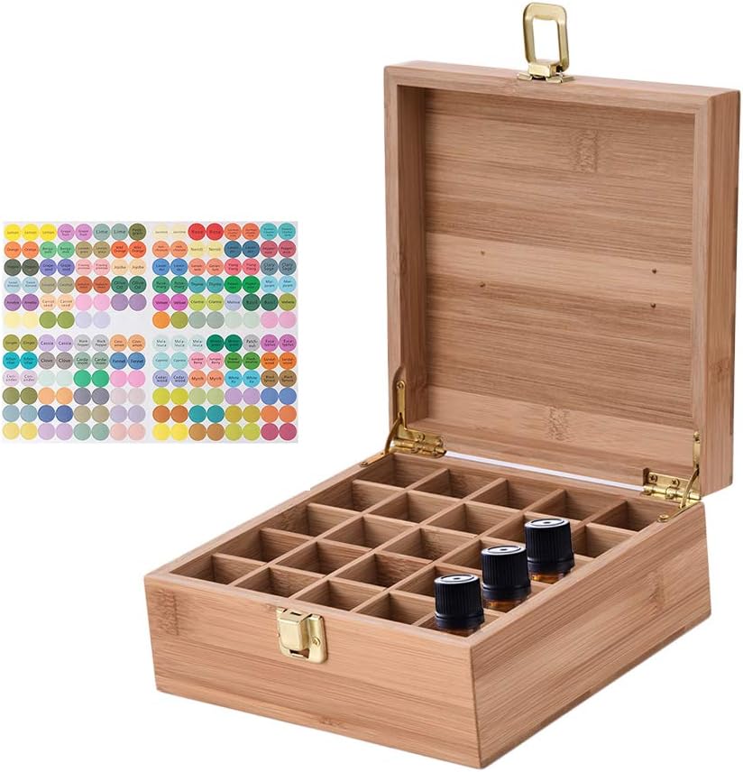 Pure Vie Caja de almacenamiento de bambú de aceite esencial, presentación de exhibición de viaje, capacidad para 25 botellas para 5, 10, 0.5 fl oz,