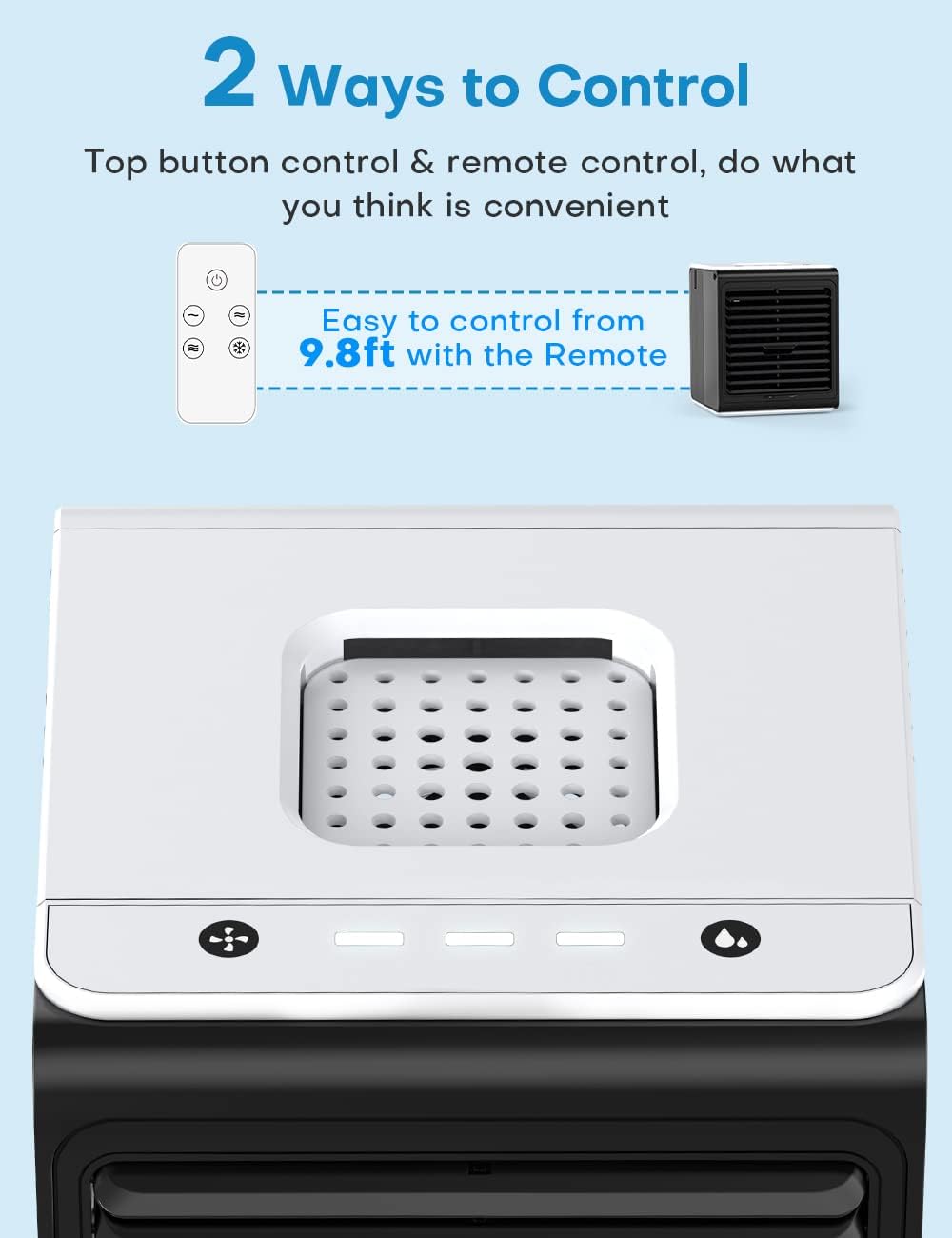 FANCOLE Aire acondicionado personal, aire acondicionado portátil 3 en 1 con control remoto, 3 velocidades, enfriador de aire pequeño alimentado por