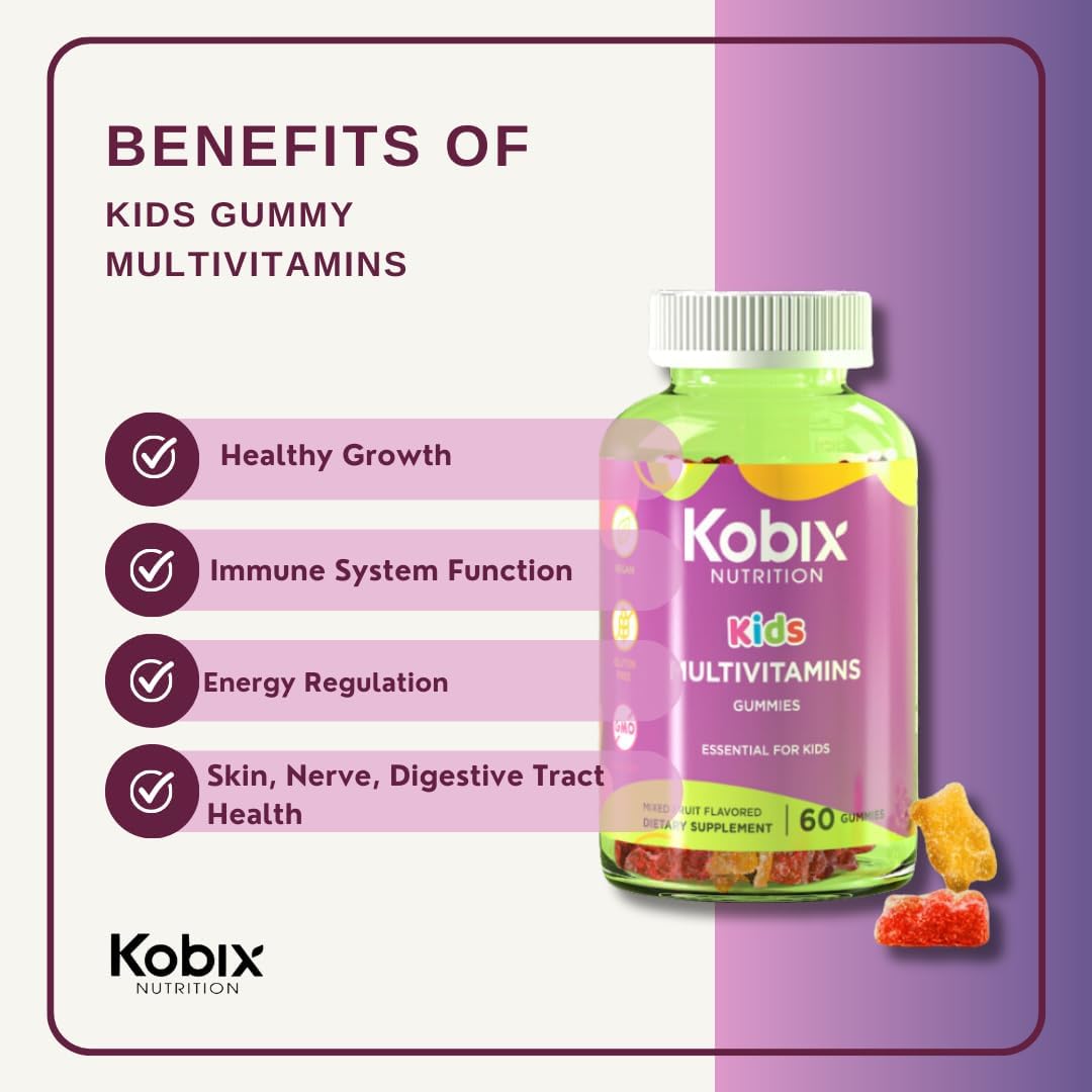 Kobix – Gomitas multivitamínicas para niños, vitaminas para niños, Kosher sin OMG, veganas, sin gluten, 60 gomitas esenciales para niños