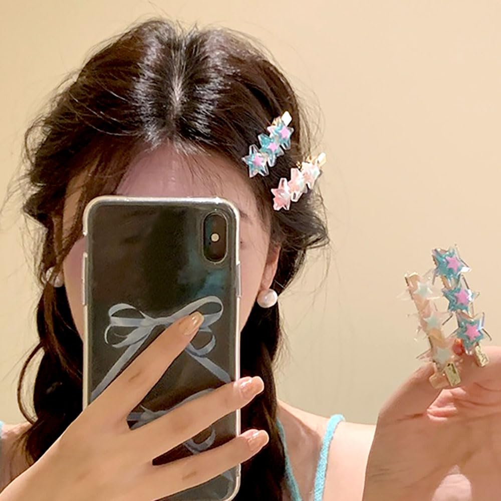 Pinzas para el cabello Y2k con purpurina y estrellas coloridas, pinzas para el cabello para mujeres, pinzas para el pelo con pico de pato, pinzas