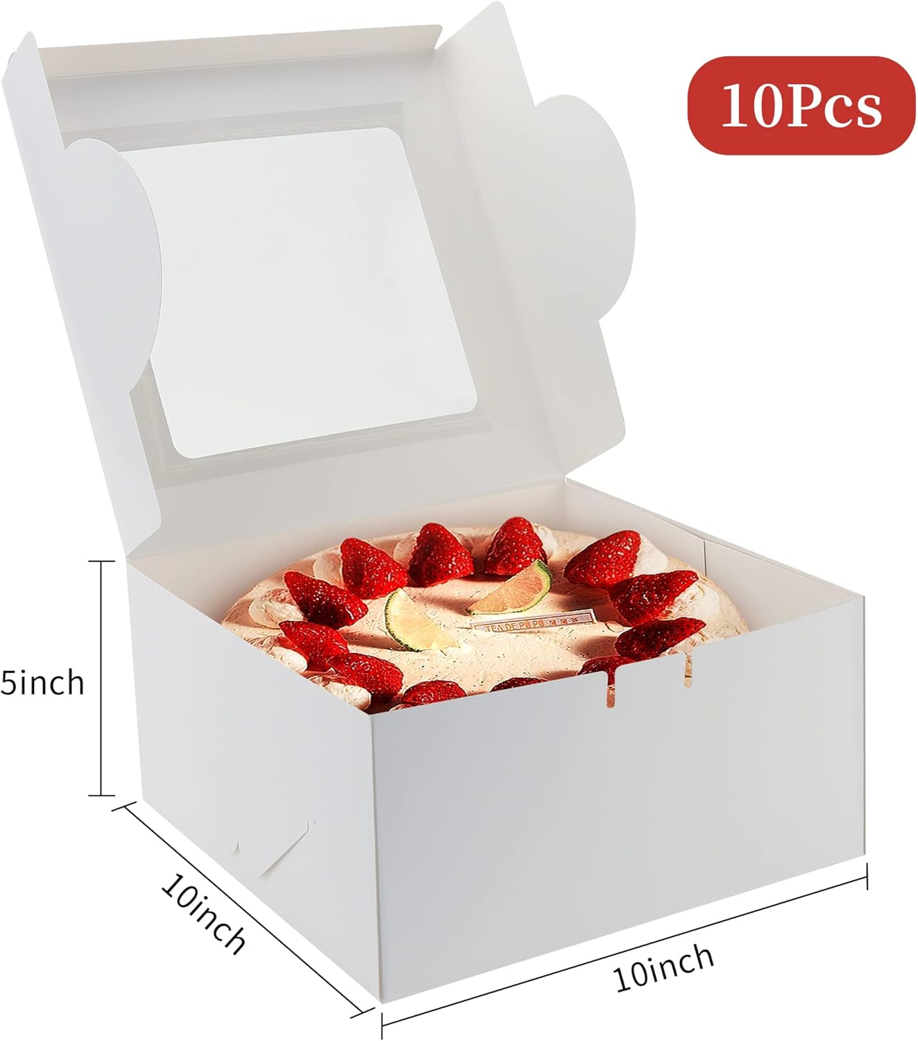 10 cajas de galletas de 10 x 10 x 5 pulgadas con ventana, cajas blancas de panadería, cajas desechables de 10 pulgadas, uso como cajas de galletas,
