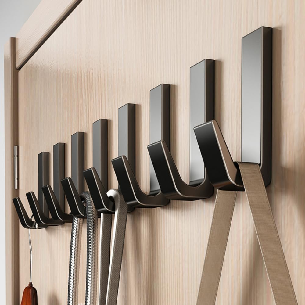 Ganchos adhesivos pequeños resistentes, 10 ganchos de pared adhesivos para colgar ganchos de toalla negros de acero inoxidable para baños, ganchos