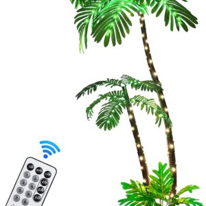 Palmera artificial iluminada para patio exterior, decoración de palmera de Navidad iluminada de 6 pies, palmeras falsas para decoración de piscina Palmera artificial iluminada para patio exterior, decoración de palmera de Navidad iluminada de 6 pies, palmeras falsas para decoración de piscina