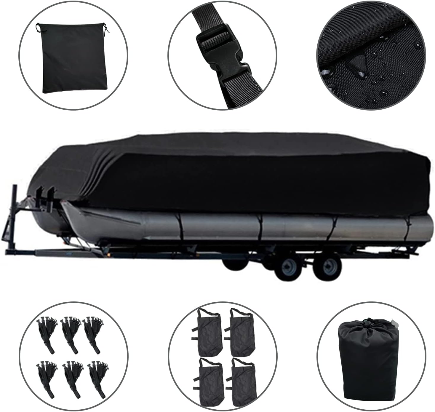 Fundas para barco pontón de 17 a 20 pies, impermeable, revestimiento de poliuretano, poliéster 210D de grado marino, a prueba de rayos UV, con