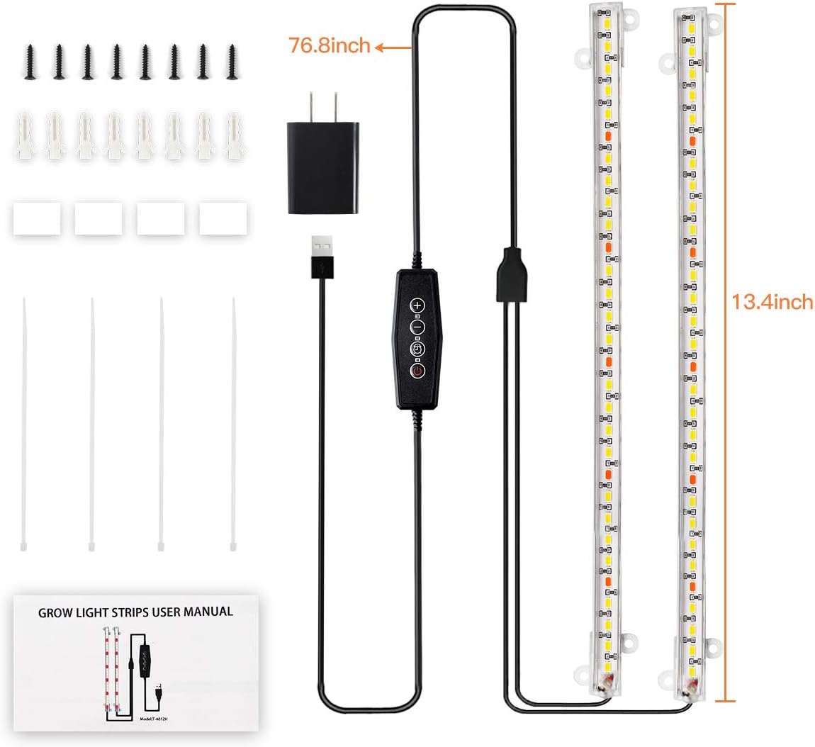 GooingTop Tira de luz LED de crecimiento, 3500 K, lámpara blanca de espectro completo para sembrar plantas de interior suculentas, temporizador de