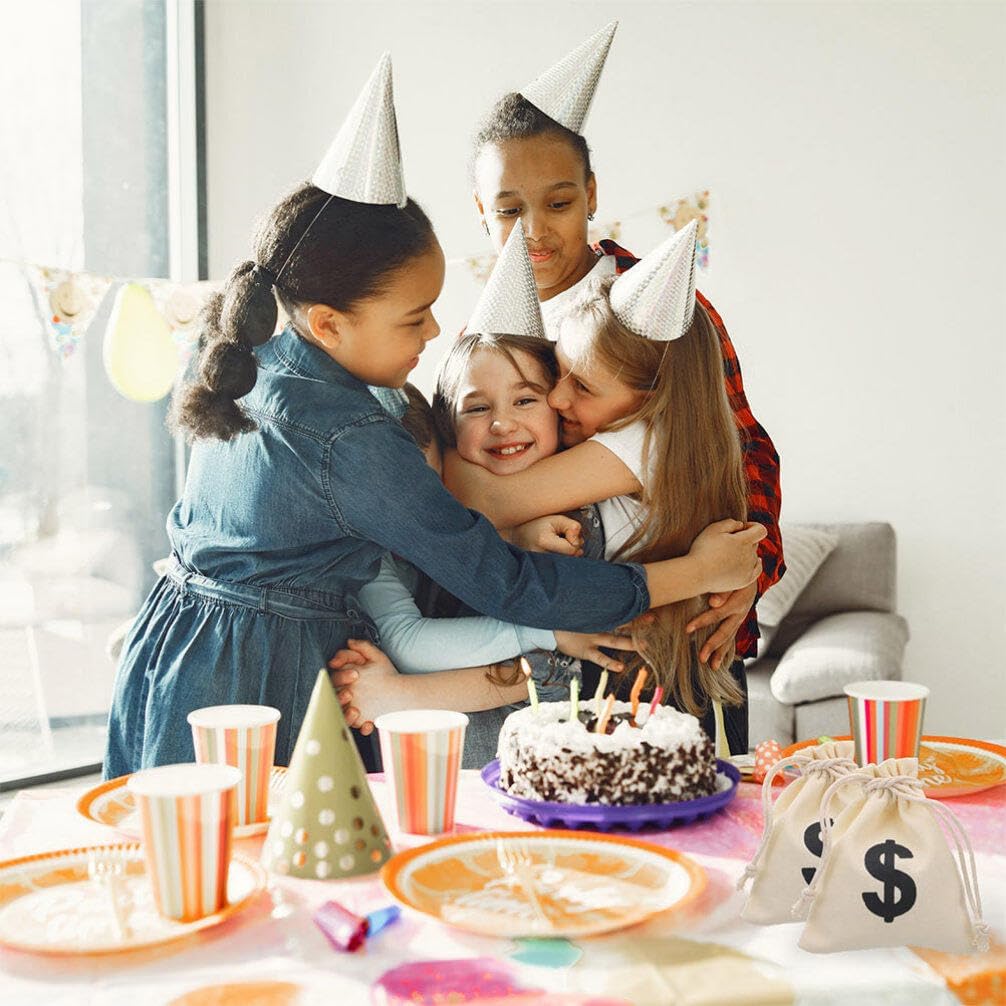 10 bolsas de dinero de lona para fiestas, bolsa de dinero con cordón, bolsa de dinero para disfraces con símbolo de signo, accesorios de fiesta