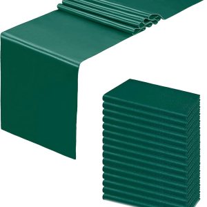 HMQIANG Paquete de 15 caminos de mesa de satén verde bosque de 12 x 108 pulgadas de largo, camino de mesa de seda y tela suave para decoración de HMQIANG Paquete de 15 caminos de mesa de satén verde bosque de 12 x 108 pulgadas de largo, camino de mesa de seda y tela suave para decoración de