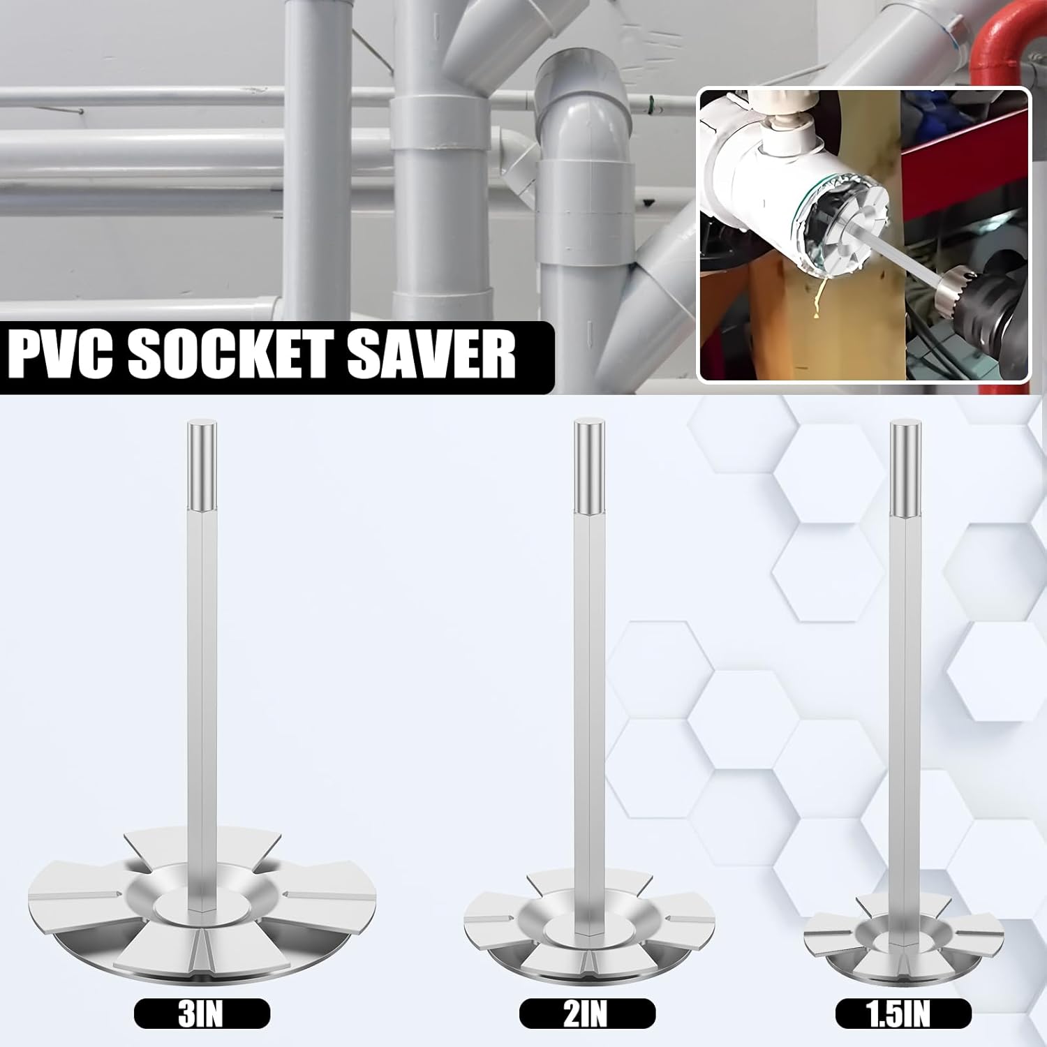 Juego de 3 piezas de protectores de enchufes de PVC, juego de ahorro de enchufes, herramienta de corte de conducto de PVC de acero inoxidable de