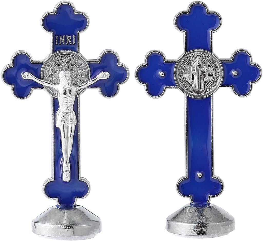 VINETEN Crucifijo de pared  Crucifijo de metal azul con bendiciones y regalos para decoración de cruz colgante del hogar