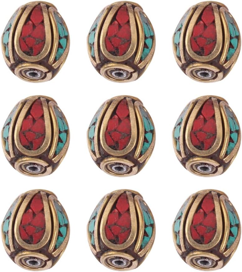 SUPVOX 10 cuentas de Buda hechas a mano de Nepal, cuentas espaciadoras de cobre, cuentas de agujero para fabricación de joyas (496-Y10267)