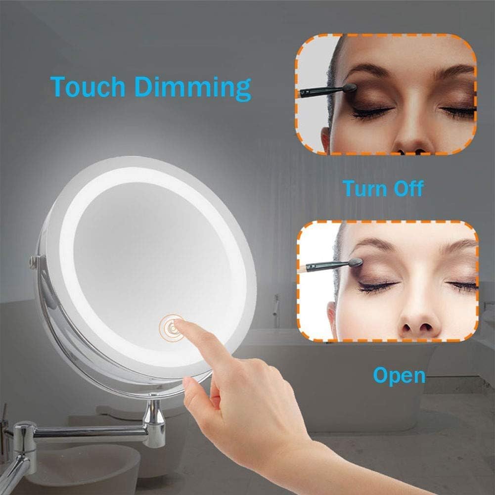 RomildaYuan Wall Mount LED Lighted Makeup Mirror 10X Magnifying Cosmetic Mirror 360 Swivel Extendable Two Sided Vanity Mirror for Bathroom, Powered