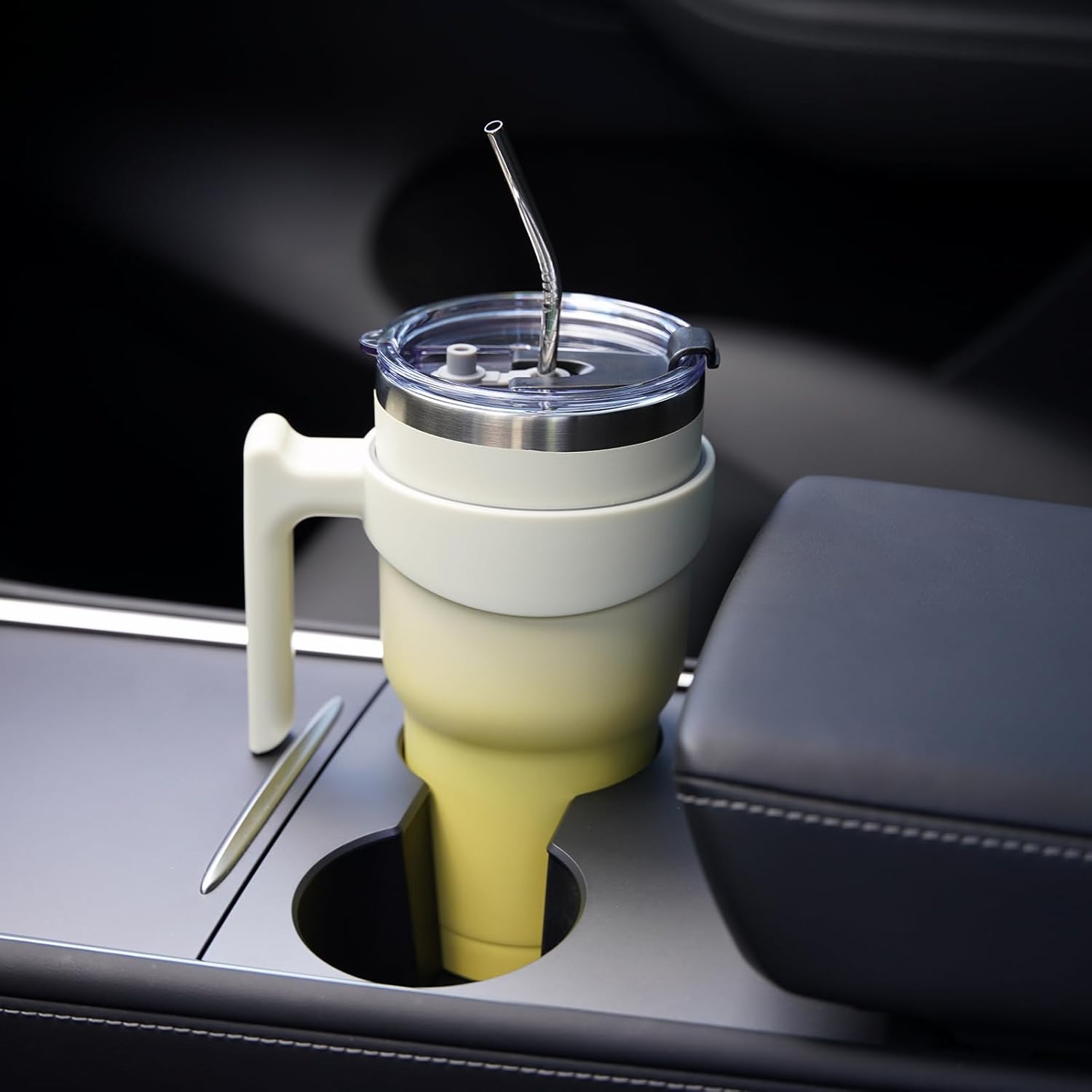 BJPKPK Vaso con asa y tapa para pajilla, vaso de café aislado de acero inoxidable de 20 onzas para el hogar, la oficina o el automóvil, limón
