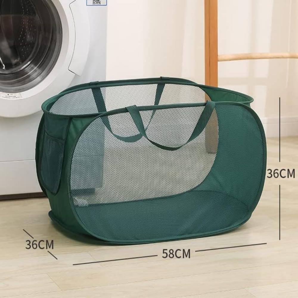 LATERON – 4 cestas de malla para ropa sucia, cesta de lavandería de gran apertura, cesta de lavandería desplegable con asas duraderas, cesta
