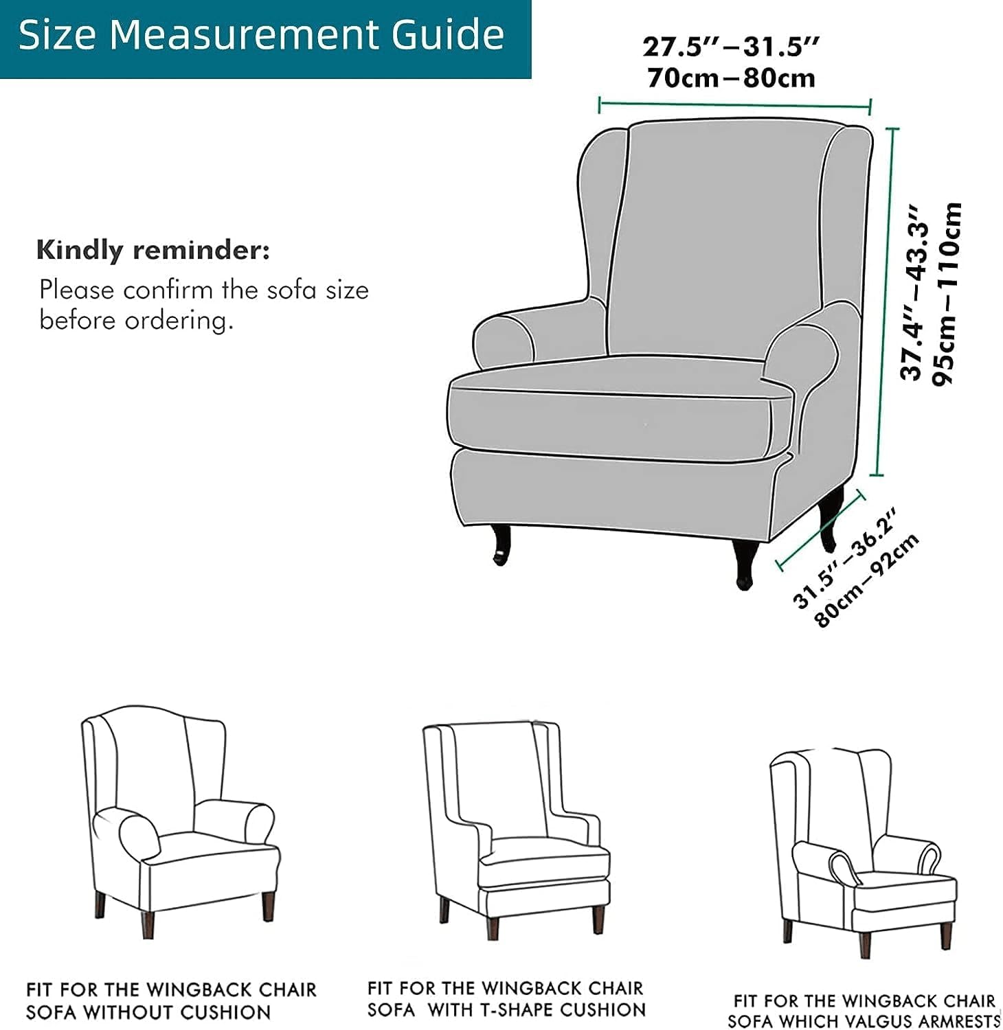 FUANGUI Funda elástica para silla con respaldo de ala, 2 piezas, fundas impresas para silla de ala con funda de cojín, tela de elastano, funda de