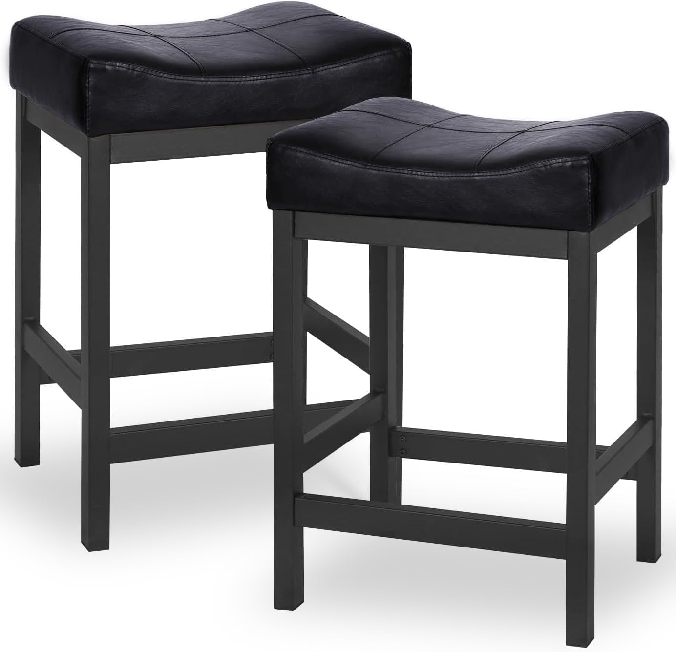 KATDANS Juego de 2 taburetes de bar, taburetes de altura de mostrador de 24 pulgadas, taburetes de cocina modernos de piel sintética con base de