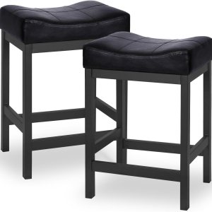 KATDANS Juego de 2 taburetes de bar, taburetes de altura de mostrador de 24 pulgadas, taburetes de cocina modernos de piel sintética con base de KATDANS Juego de 2 taburetes de bar, taburetes de altura de mostrador de 24 pulgadas, taburetes de cocina modernos de piel sintética con base de