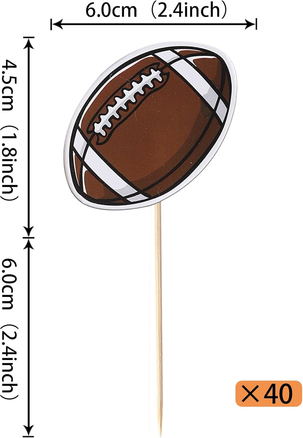 Rsstarxi Paquete de 40 adornos para cupcakes de fútbol americano, bola de rugby, decoración de cupcakes, palillos de dientes para fiesta de