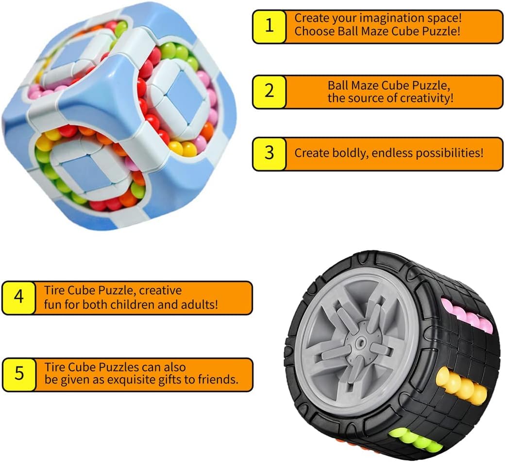 Divertidos y desafiantes juguetes de rompecabezas  Cubo de neumáticos y laberinto de pelotas, para niños y adultos, diseño portátil y duradero