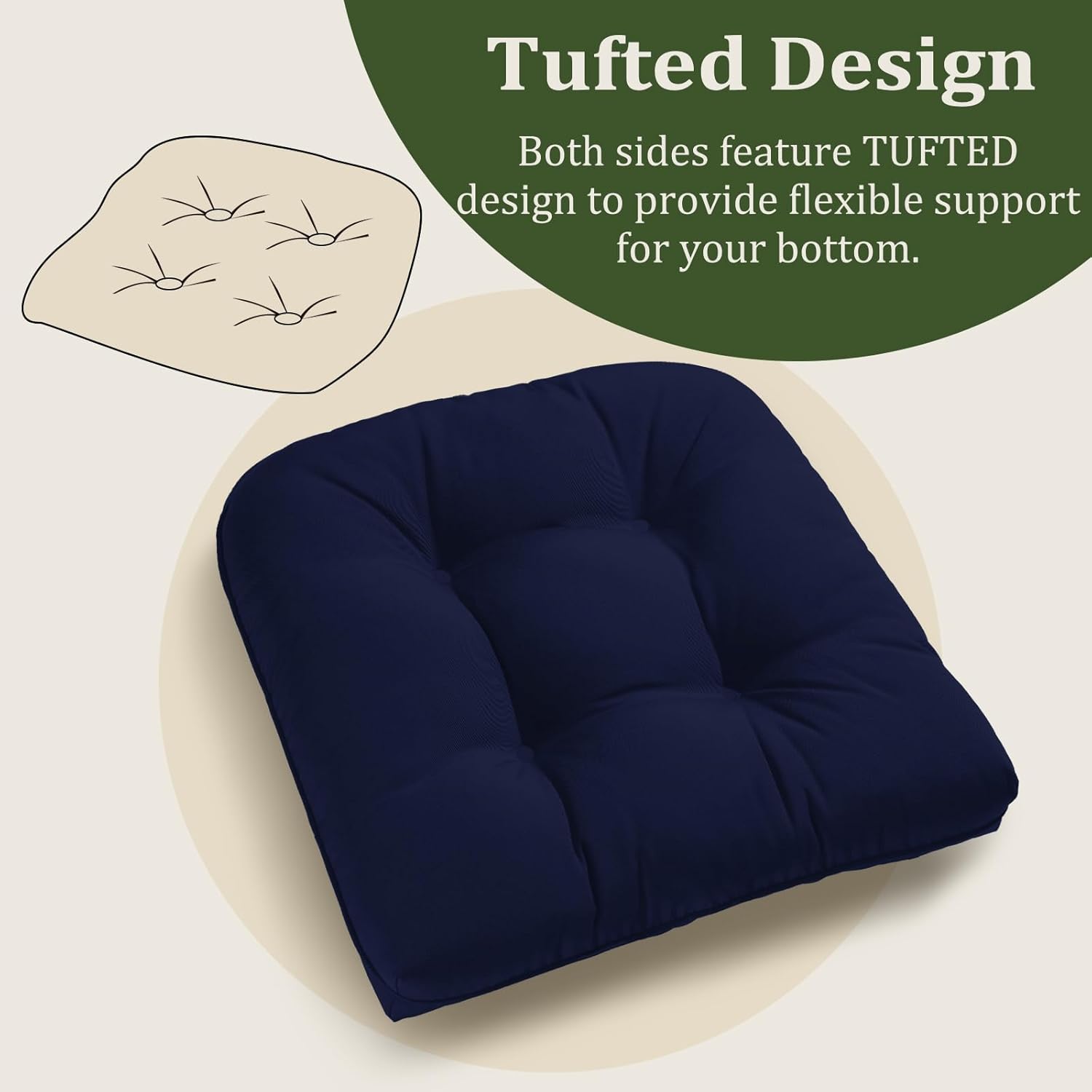 LOVTEX Juego de 4 cojines de asiento copetudos para interiores y exteriores para muebles de patio, 19 x 19 pulgadas, color azul marino, cojines para