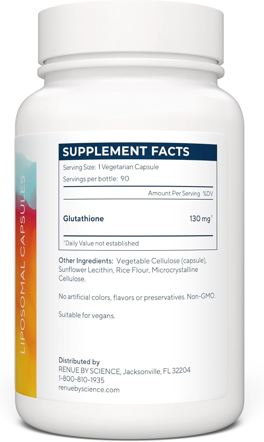 RENUE Suplemento de glutatión liposomal 130 mg – Fórmula biodisponible para una mayor absorción – 90 cápsulas