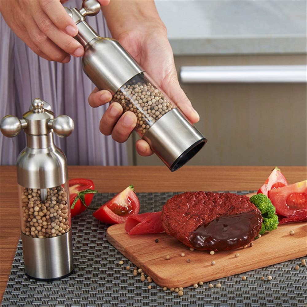 Molinillo de sal y pimienta, grifo manual de acero inoxidable con asa, grosor ajustable recargable, para el hogar, restaurante, barbacoa, dorado, M