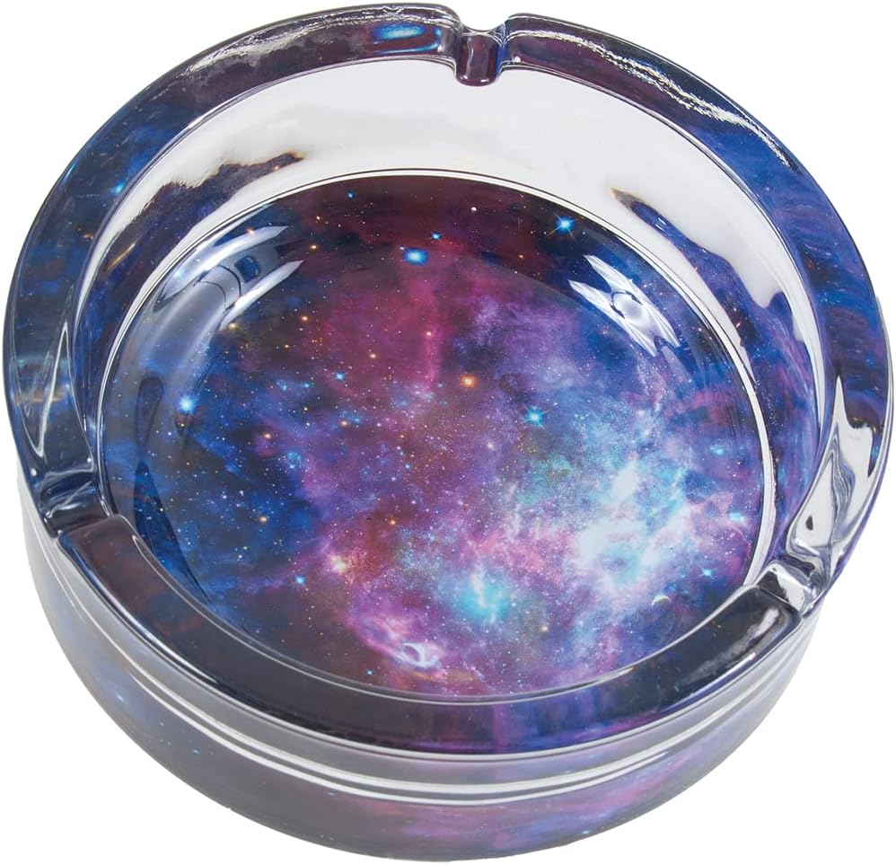 Cenicero de cristal Galaxy extra grande de 6.0 pulgadas, perfecto para salas de fumar, patios y eventos al aire libre, duradero y fácil de limpiar
