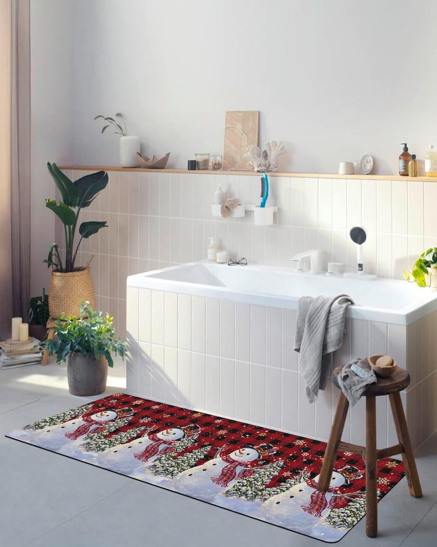 Buffalo – Tapete de baño con diseño de muñeco de nieve para bañera, antideslizante, de secado rápido y absorbente, de tierra de diatomeas, para
