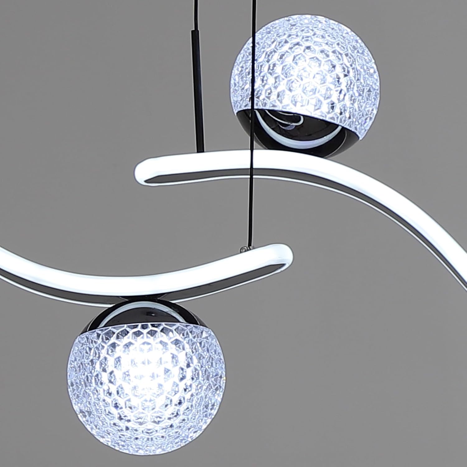 Lámpara colgante moderna con forma de globo, lámpara colgante LED negra regulable, lámpara colgante de isla de cocina ondulada, luces colgantes para