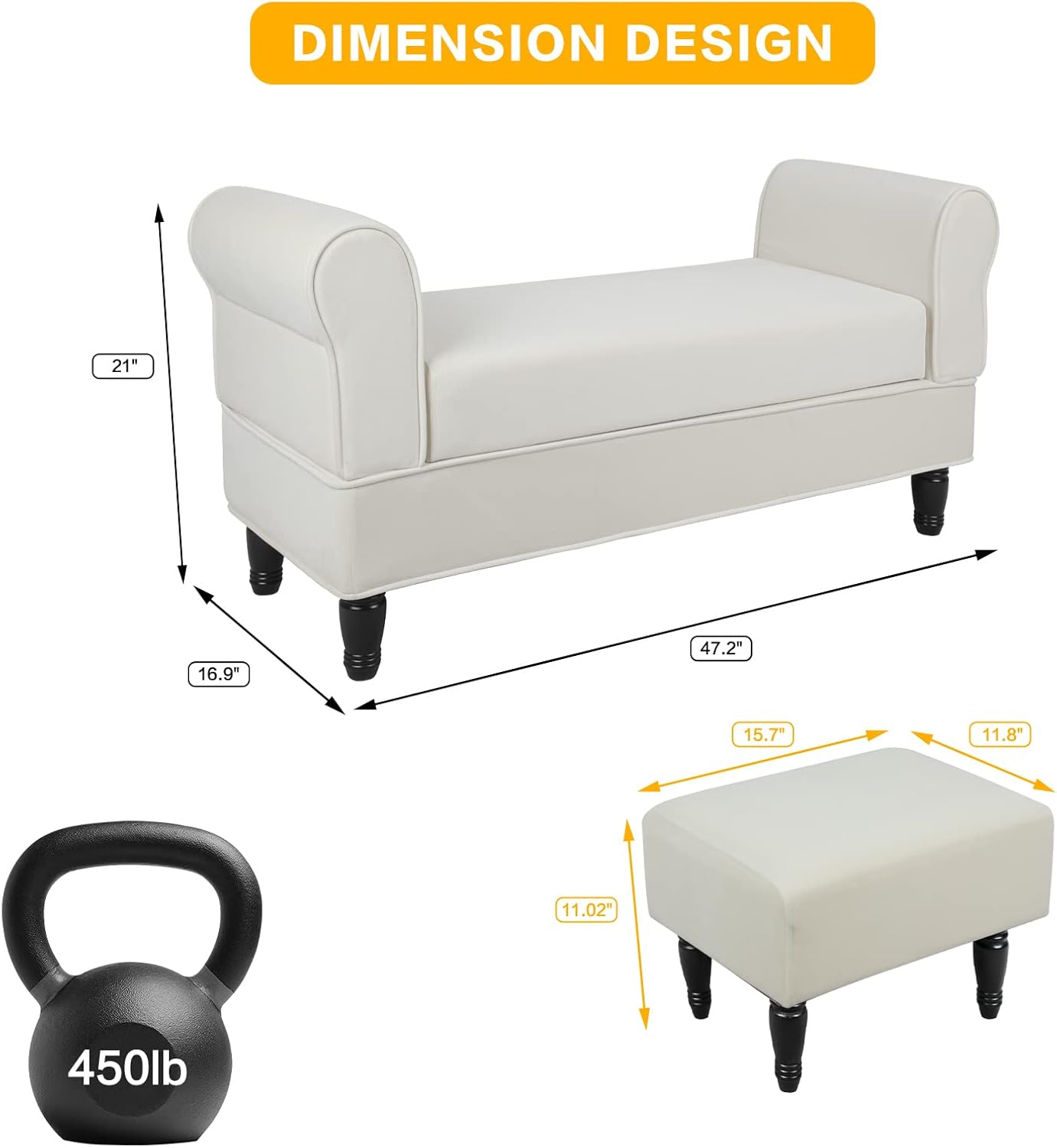 Banco otomano de almacenamiento, banco de terciopelo en el extremo de la cama con 2 otomanas pequeñas para dormitorio, banco de almacenamiento con
