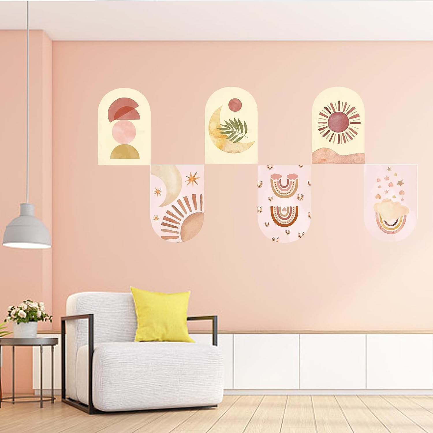 6 calcomanías de pared boho Stlye Sun Moon Star para pared, calcomanías de pared para despegar y pegar, adhesivo de vinilo extraíble para guardería,