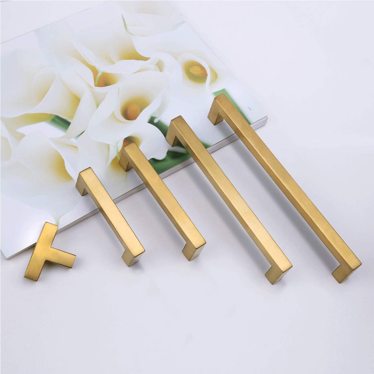 Paquete de 6 perillas cuadradas de latón cepillado para cajón, acero inoxidable, estilo T moderno, tirador de gabinete de cocina, cajón de cocina,