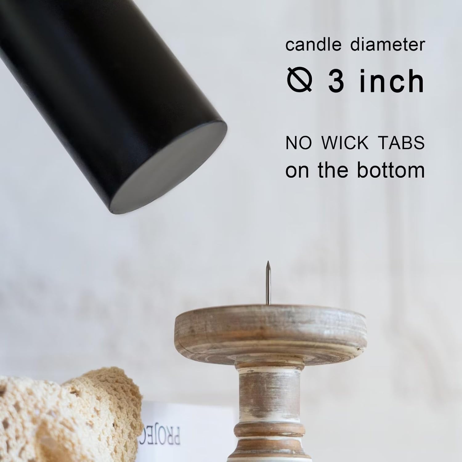Velas sin perfume vertidas a mano de 3 x 8 pulgadas, juego de 2 velas de pilar negras grandes, sin goteo, aproximadamente 120 horas de combustión,