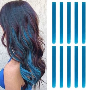 Extensiones de cabello sintético con clip de color de 20 pulgadas, 10 piezas de cabello lacio para fiesta, color azul marino Extensiones de cabello sintético con clip de color de 20 pulgadas, 10 piezas de cabello lacio para fiesta, color azul marino