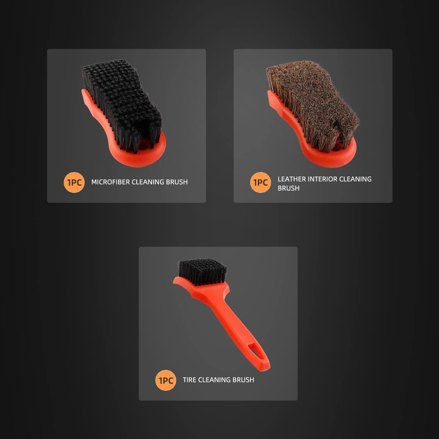 SPTA Kit de 4 cepillos para detalles de coche, cepillo interior de cuero y textil, agarre cómodo y limpieza sin arañazos para salpicadero de coche,
