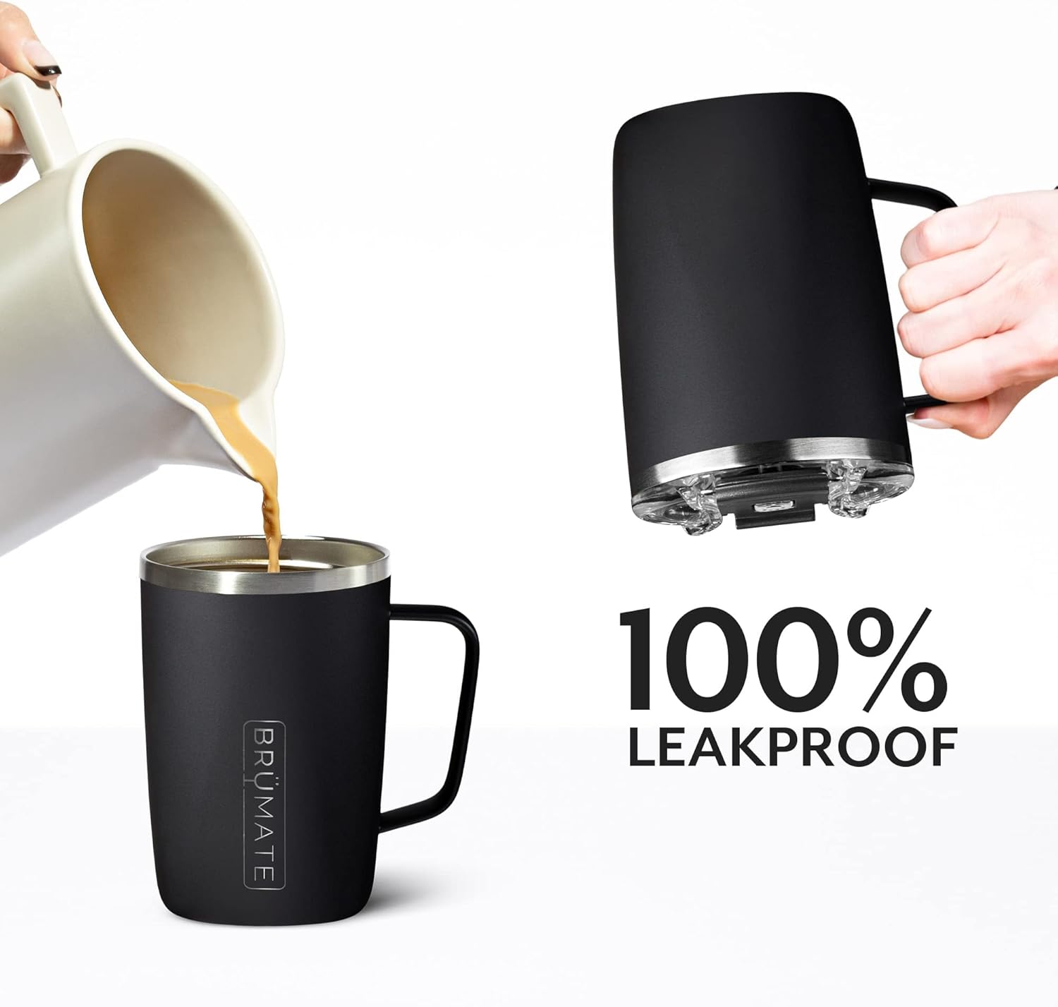BrüMate Toddy – Taza de café aislada 100% a prueba de fugas con asa y tapa, taza de viaje de acero inoxidable, taza de café de doble pared (Carrara)